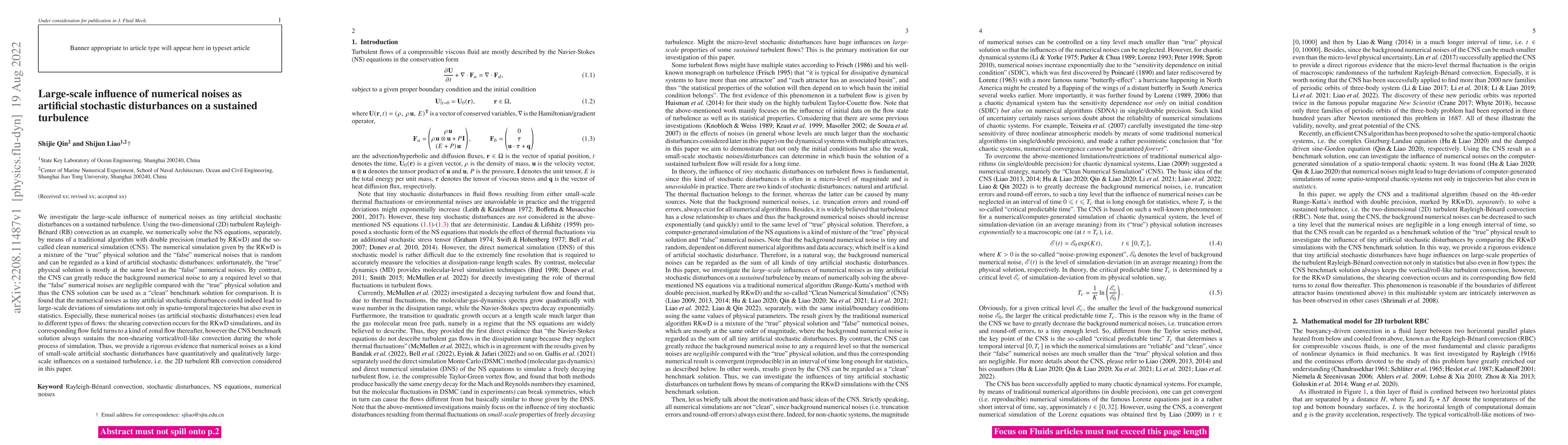 Thumbnail for Large-scale influence of numerical noises as artificial stochastic
  disturbances on a sustained turbulence