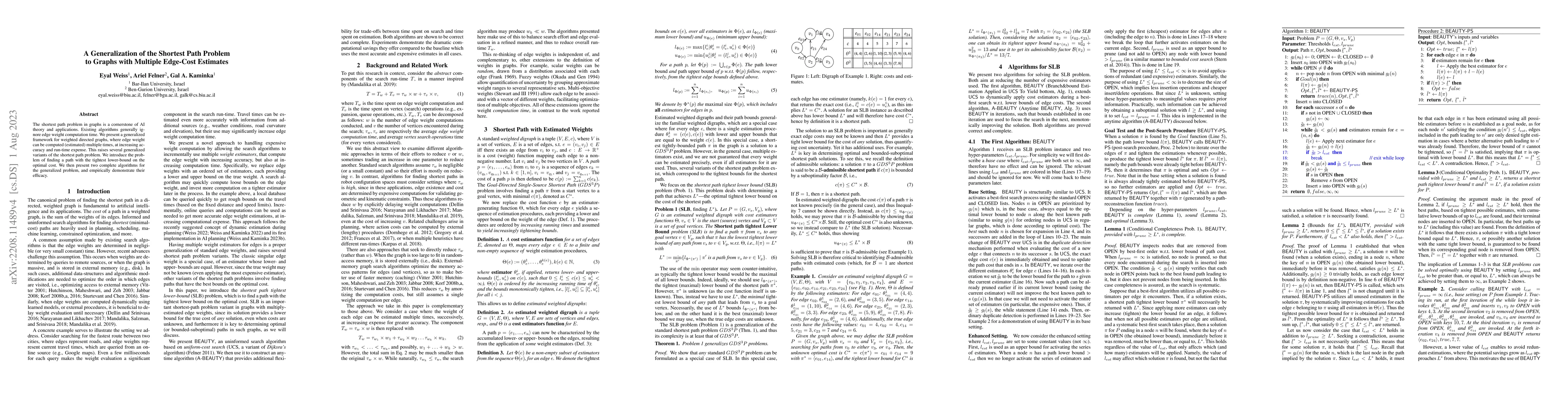 Thumbnail for A Generalization of the Shortest Path Problem to Graphs with Multiple
  Edge-Cost Estimates