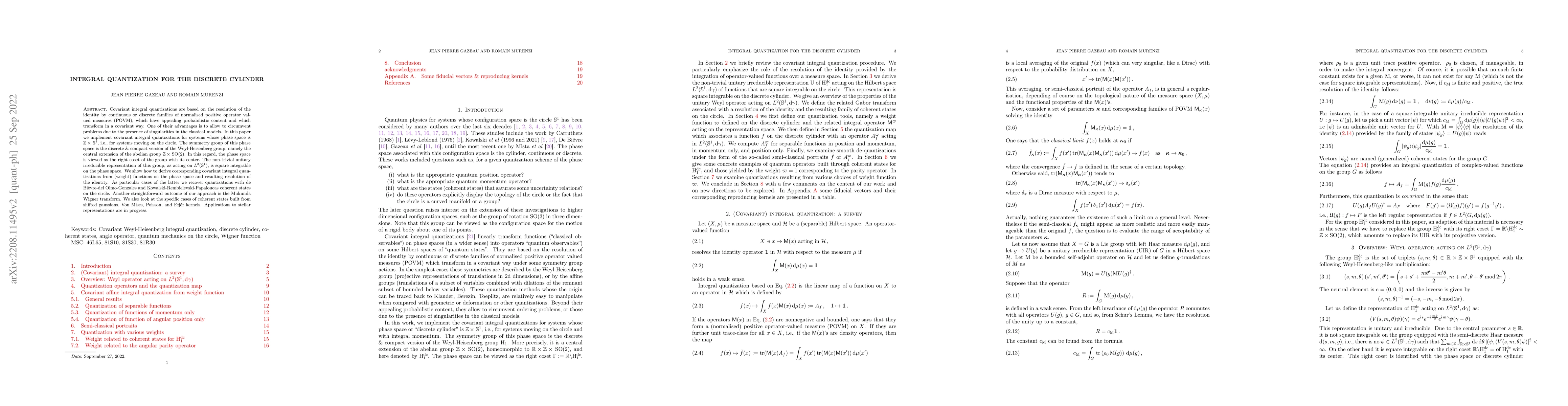 Thumbnail for Integral Quantization for the Discrete Cylinder