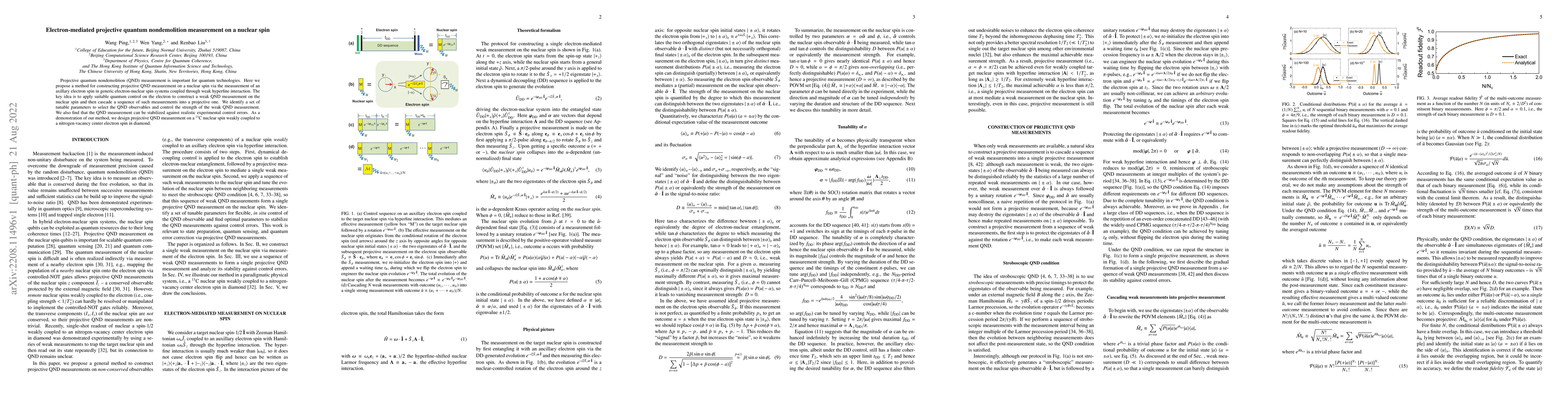 Thumbnail for Electron-mediated projective quantum nondemolition measurement on a
  nuclear spin
