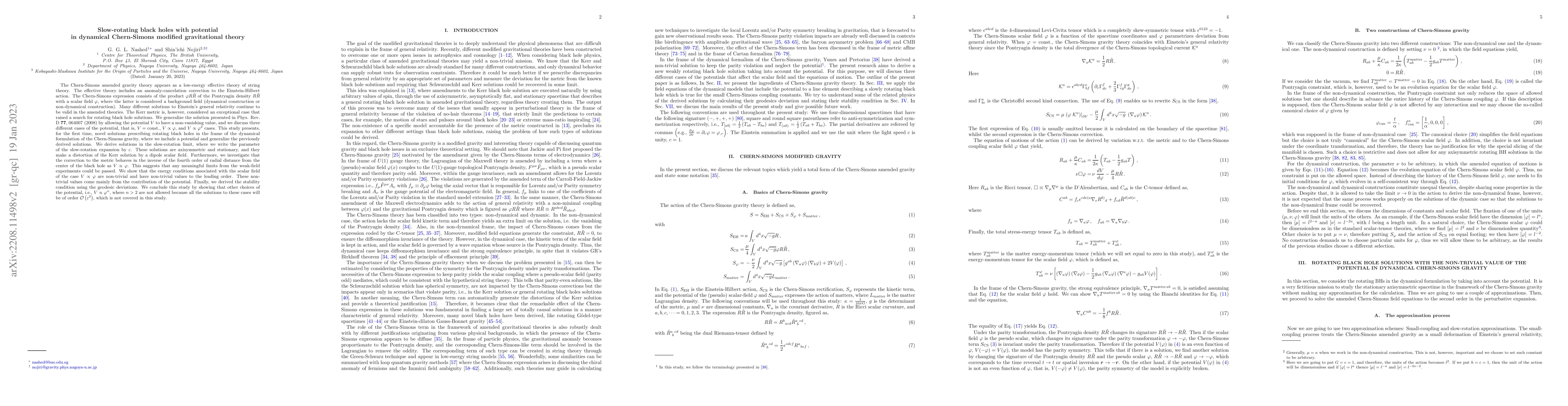 Thumbnail for Slow-rotating black holes with potential in dynamical Chern-Simons
  modified gravitational theory
