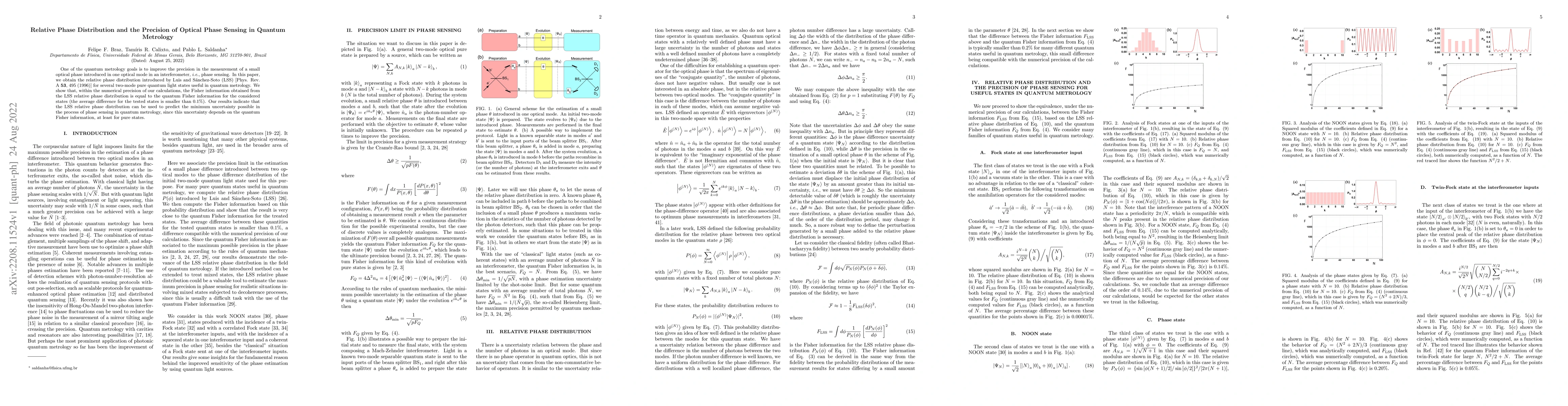 Thumbnail for Relative Phase Distribution and the Precision of Optical Phase Sensing
  in Quantum Metrology