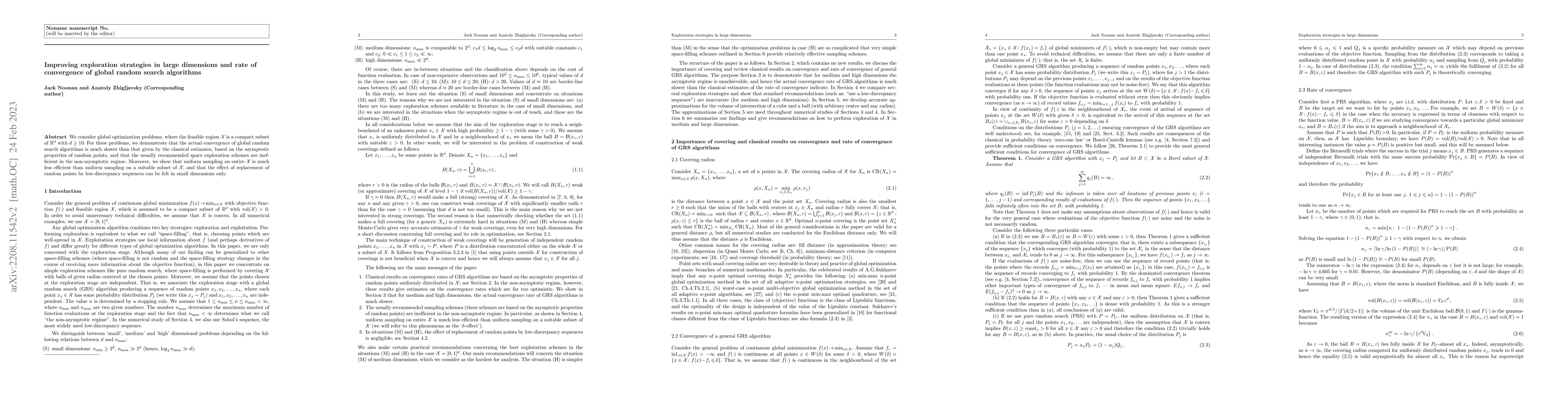 Thumbnail for Improving exploration strategies in large dimensions and rate of
  convergence of global random search algorithms