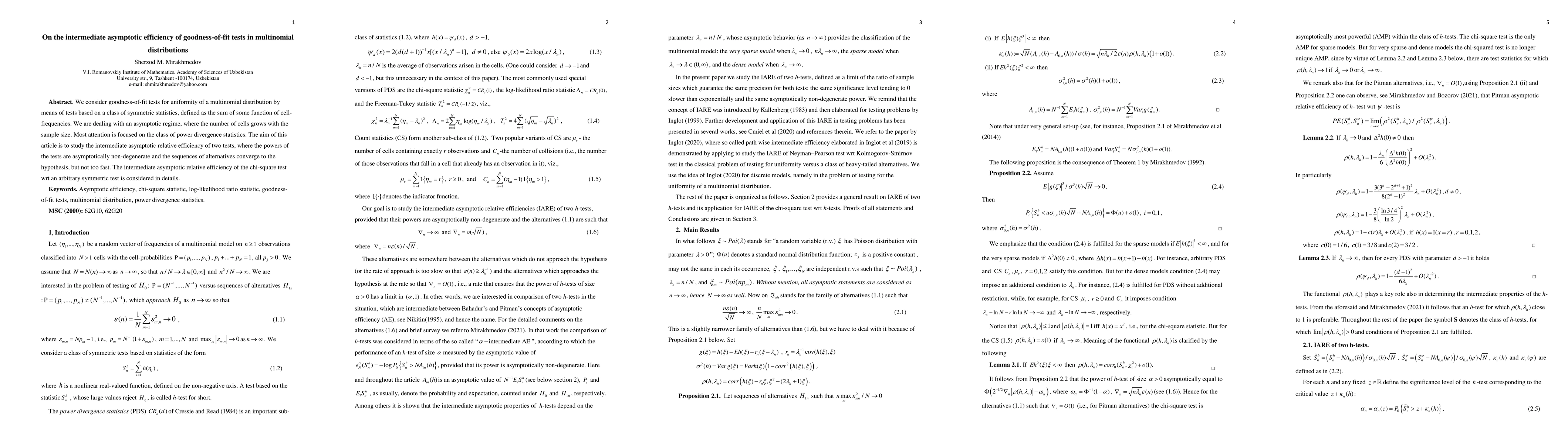 Thumbnail for On the intermediate asymptotic efficiency of goodness-of-fit tests in
  multinomial distributions