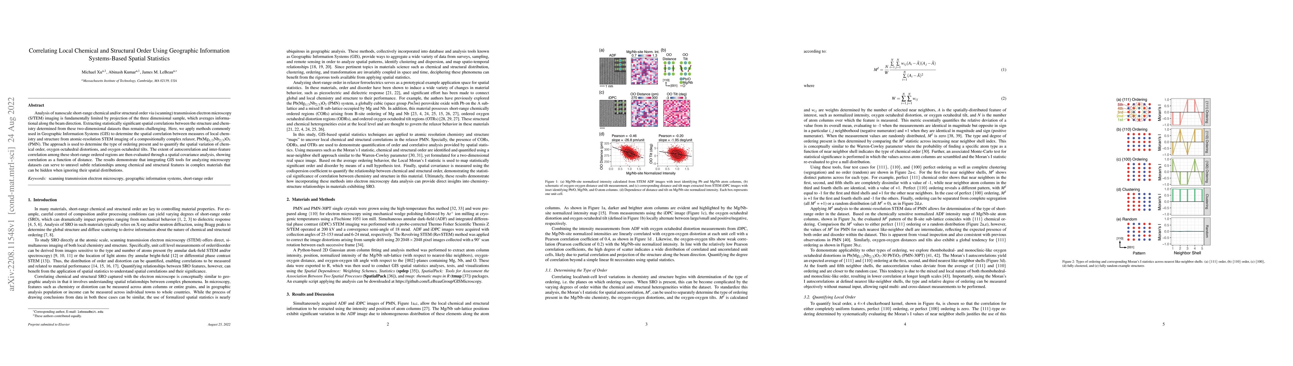 Thumbnail for Correlating Local Chemical and Structural Order Using Geographic
  Information Systems-Based Spatial Statistics