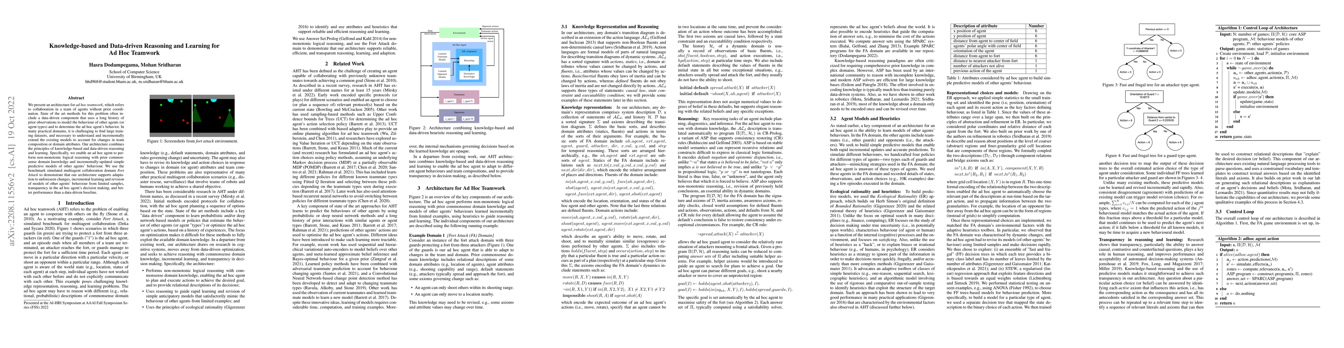 Thumbnail for Knowledge-based and Data-driven Reasoning and Learning for Ad Hoc
  Teamwork