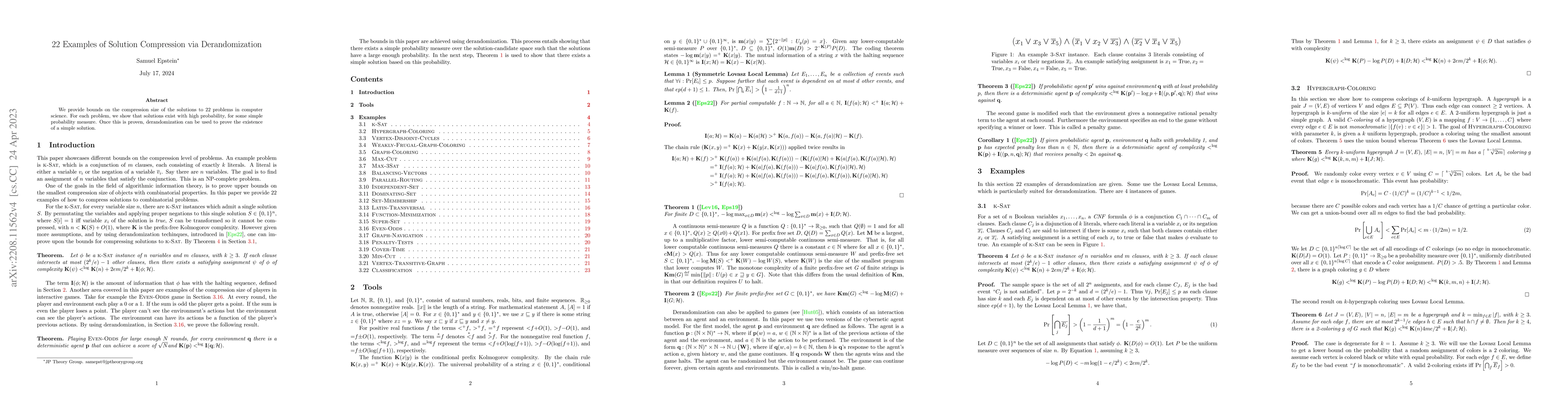 Thumbnail for 22 Examples of Solution Compression via Derandomization