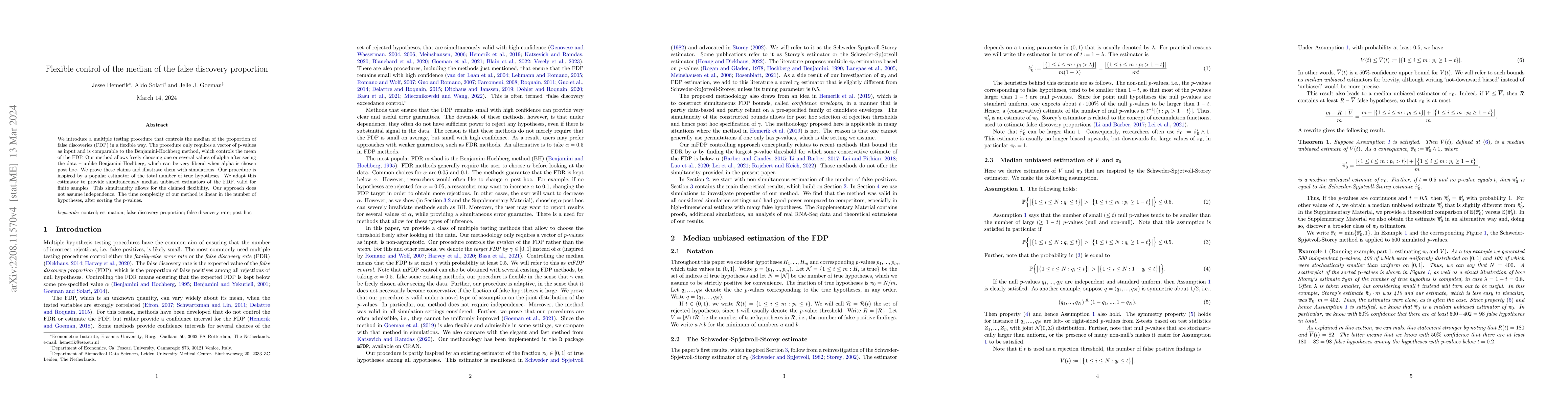 Thumbnail for Flexible control of the median of the false discovery proportion