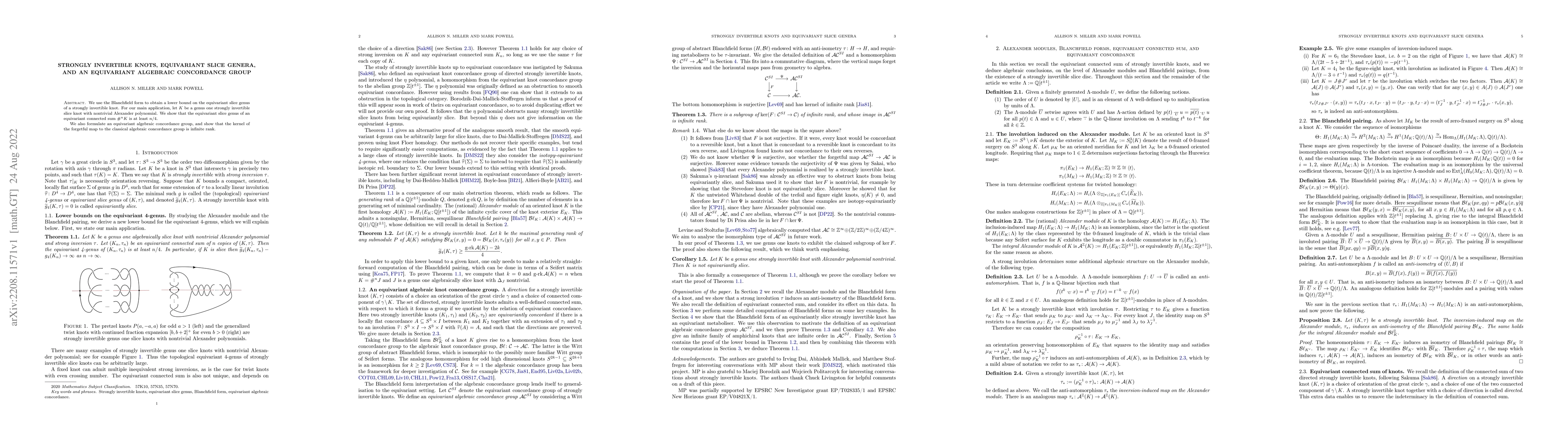 Thumbnail for Strongly invertible knots, equivariant slice genera, and an equivariant
  algebraic concordance group