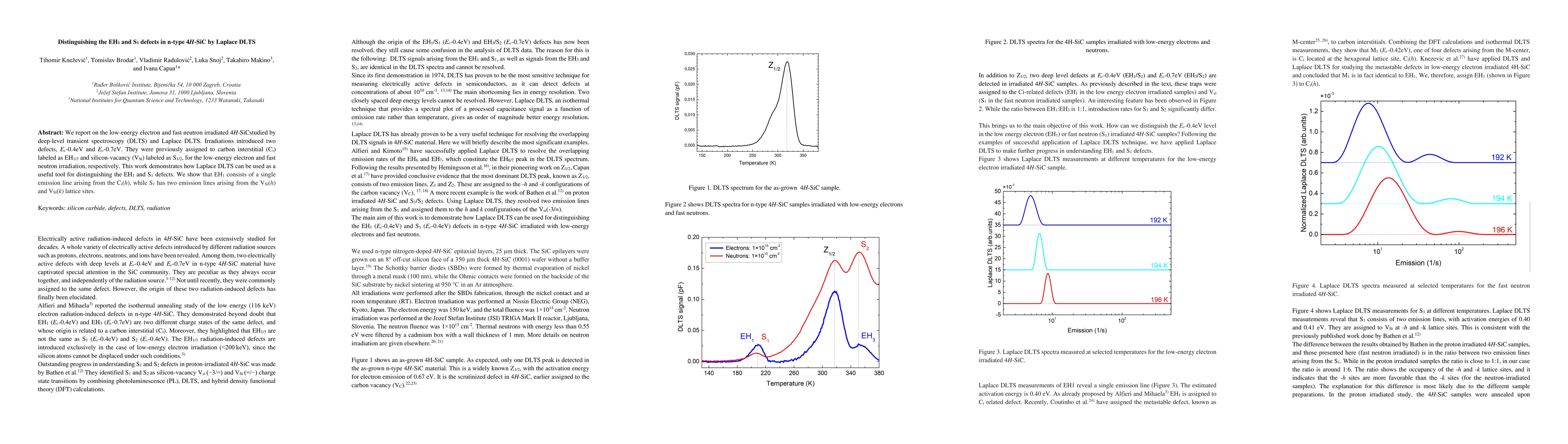Thumbnail for Distinguishing the EH1 and S1 defects in n-type 4H-SiC by Laplace DLTS