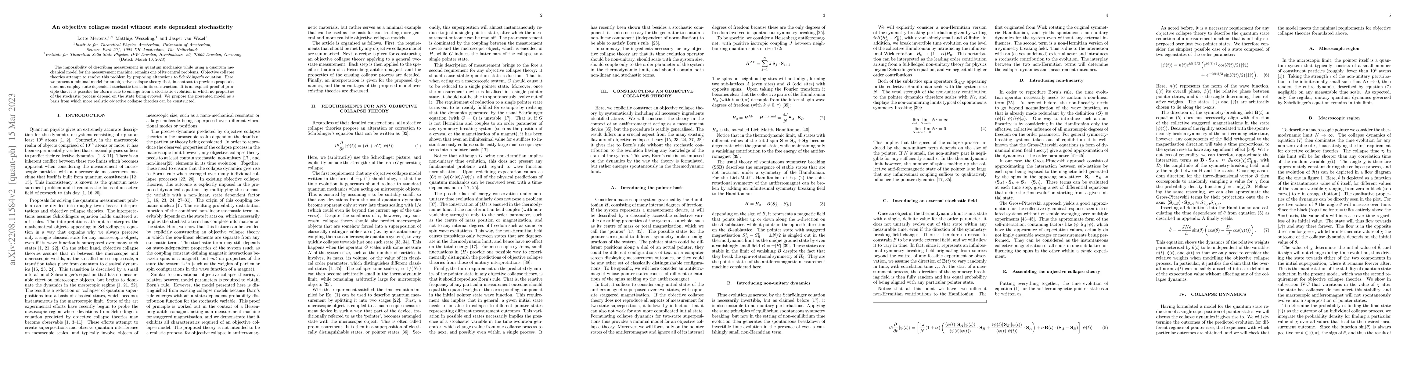 Thumbnail for An objective collapse model without state dependent stochasticity