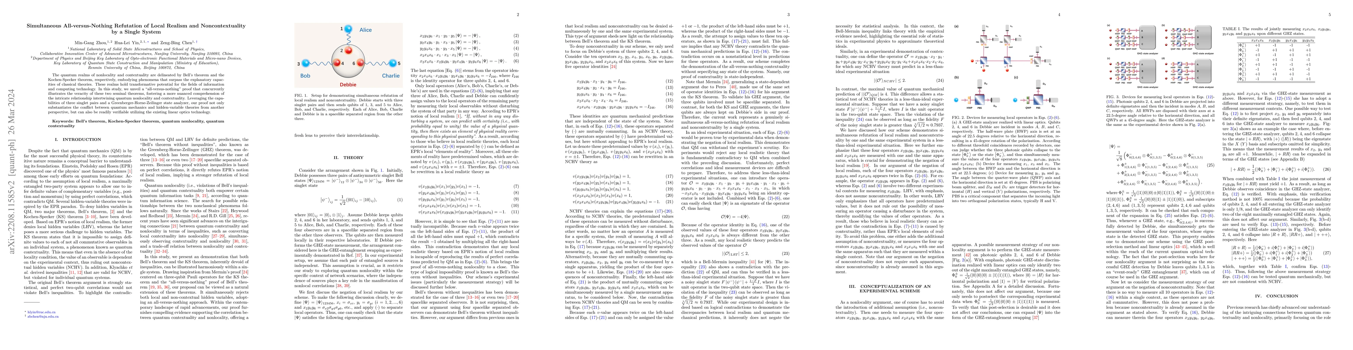 Thumbnail for Simultaneous All-versus-Nothing Refutation of Local Realism and
  Noncontextuality by a Single System