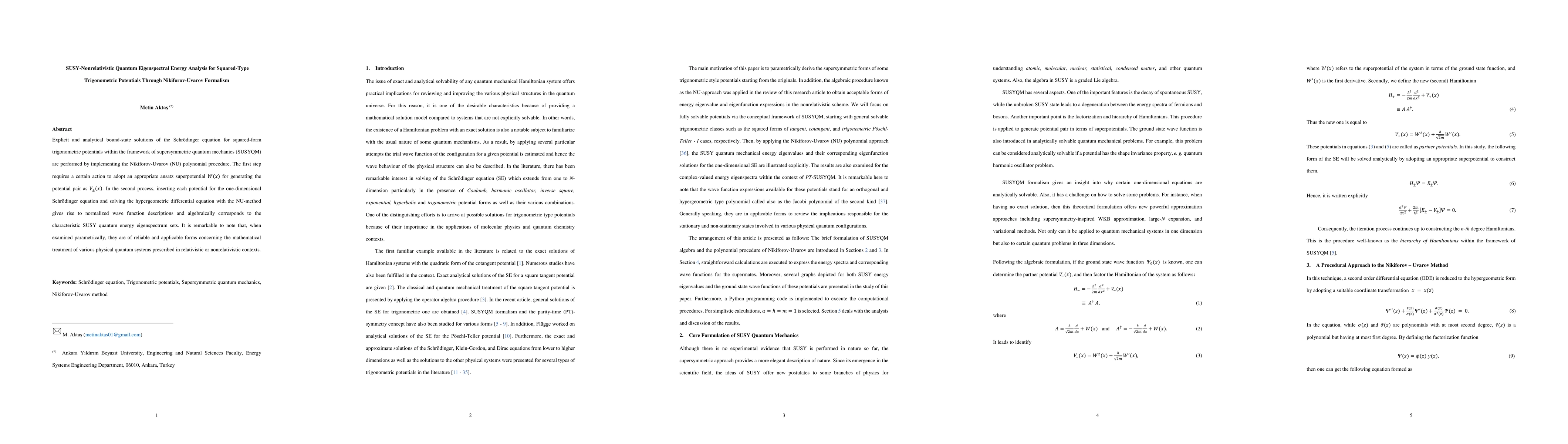 Thumbnail for SUSY-Nonrelativistic Quantum Eigenspectral Energy Analysis for
  Squared-Type Trigonometric Potentials Through Nikiforov-Uvarov Formalism