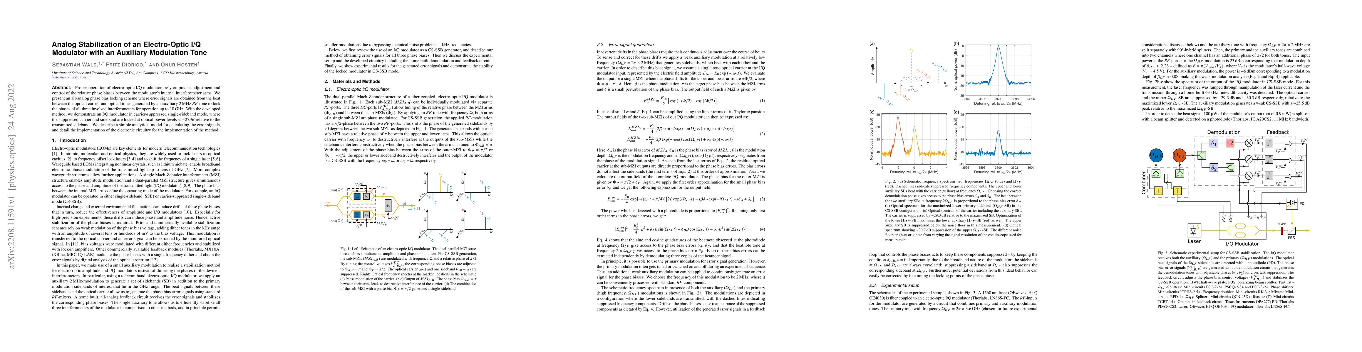 Thumbnail for Analog Stabilization of an Electro-Optic I/Q Modulator with an Auxiliary
  Modulation Tone