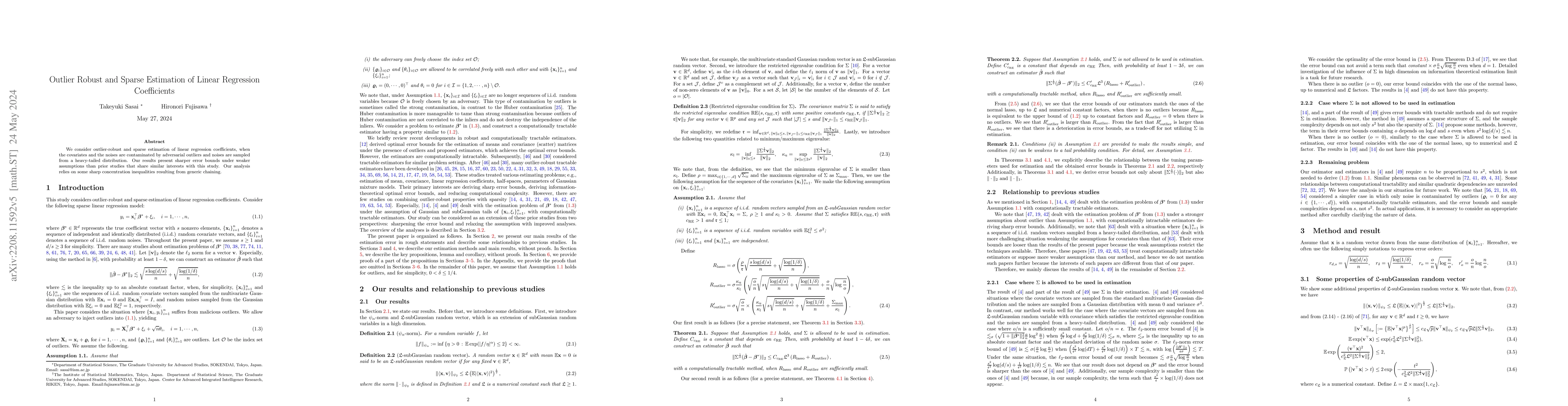 Thumbnail for Outlier Robust and Sparse Estimation of Linear Regression Coefficients