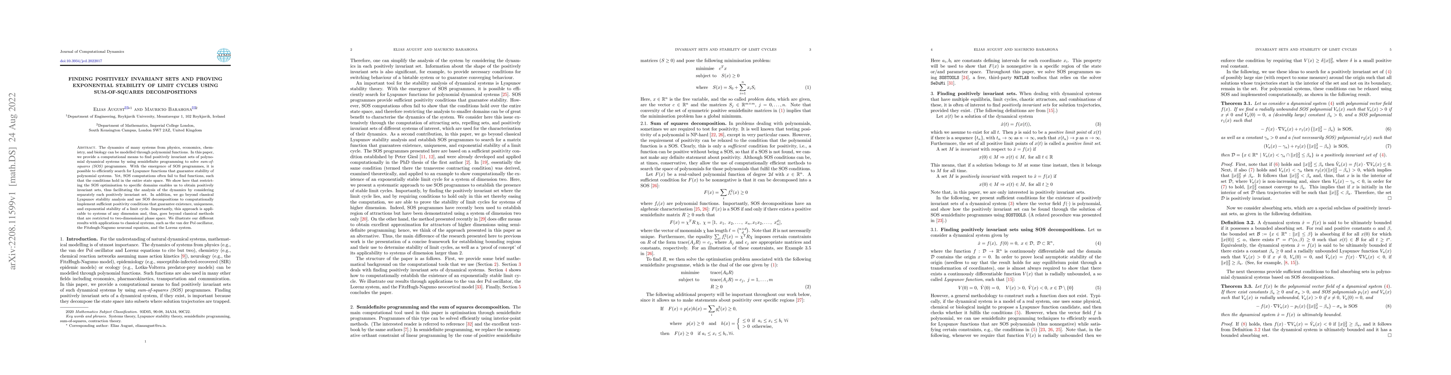 Thumbnail for Finding positively invariant sets and proving exponential stability of
  limit cycles using Sum-of-Squares decompositions