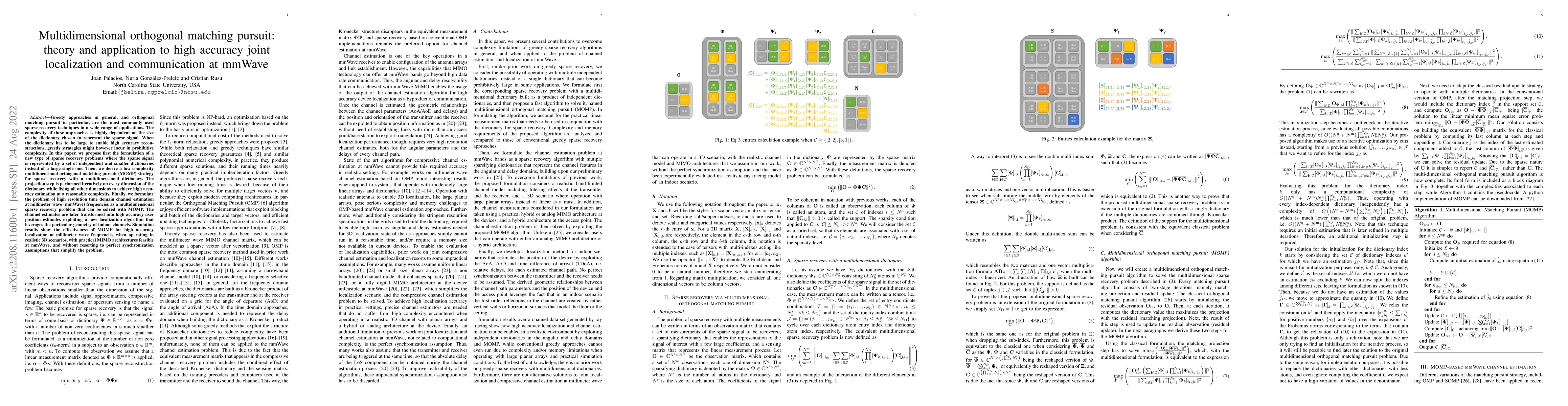 Thumbnail for Multidimensional orthogonal matching pursuit: theory and application to
  high accuracy joint localization and communication at mmWave