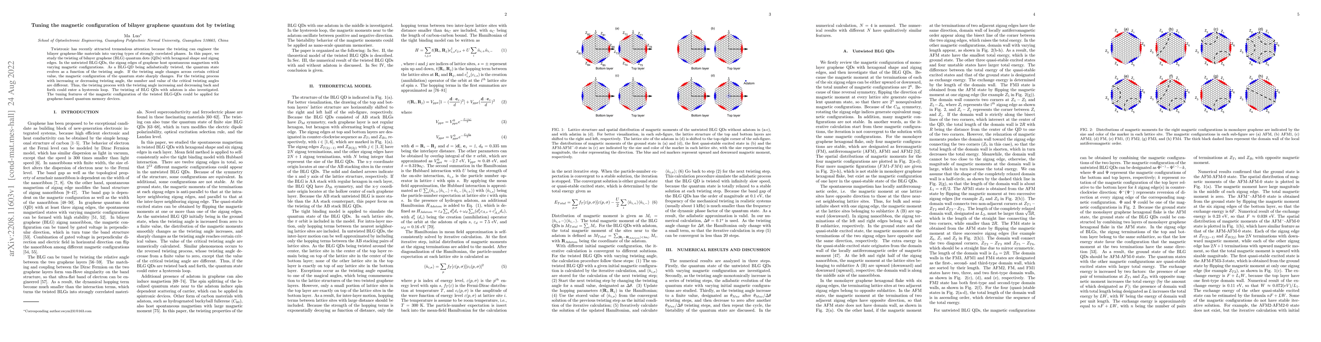 Thumbnail for Tuning the magnetic configuration of bilayer graphene quantum dot by
  twisting