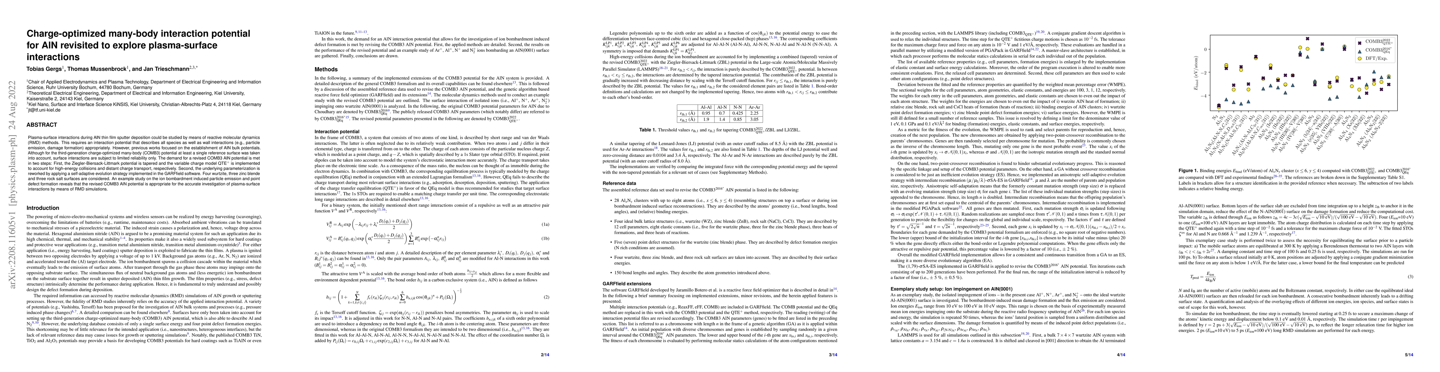 Thumbnail for Charge-optimized many-body interaction potential for AlN revisited to
  explore plasma-surface interactions