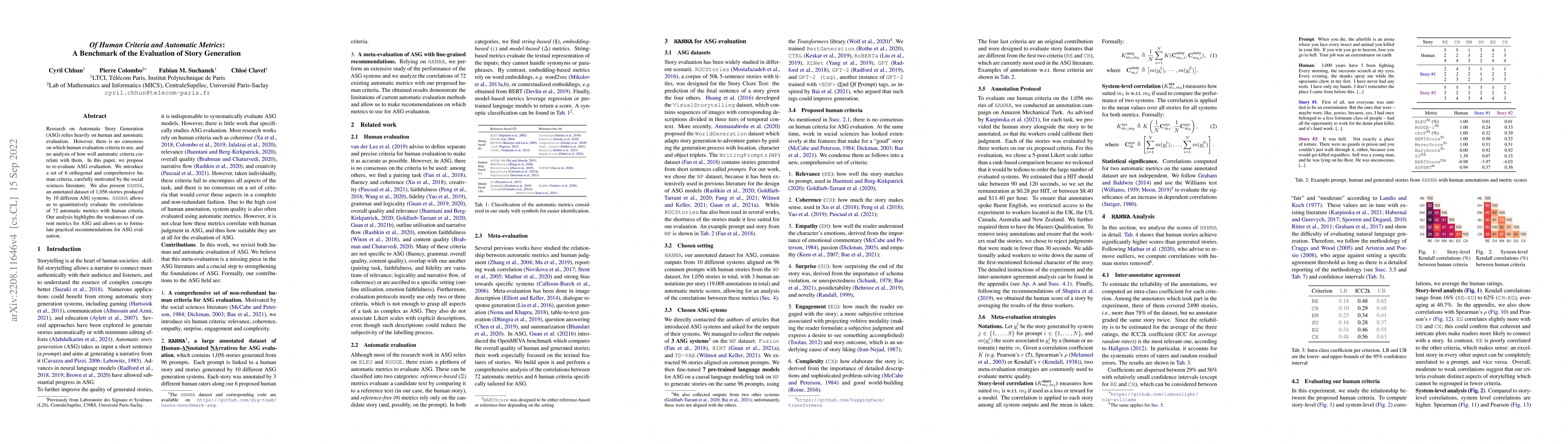 Thumbnail for Of Human Criteria and Automatic Metrics: A Benchmark of the Evaluation
  of Story Generation
