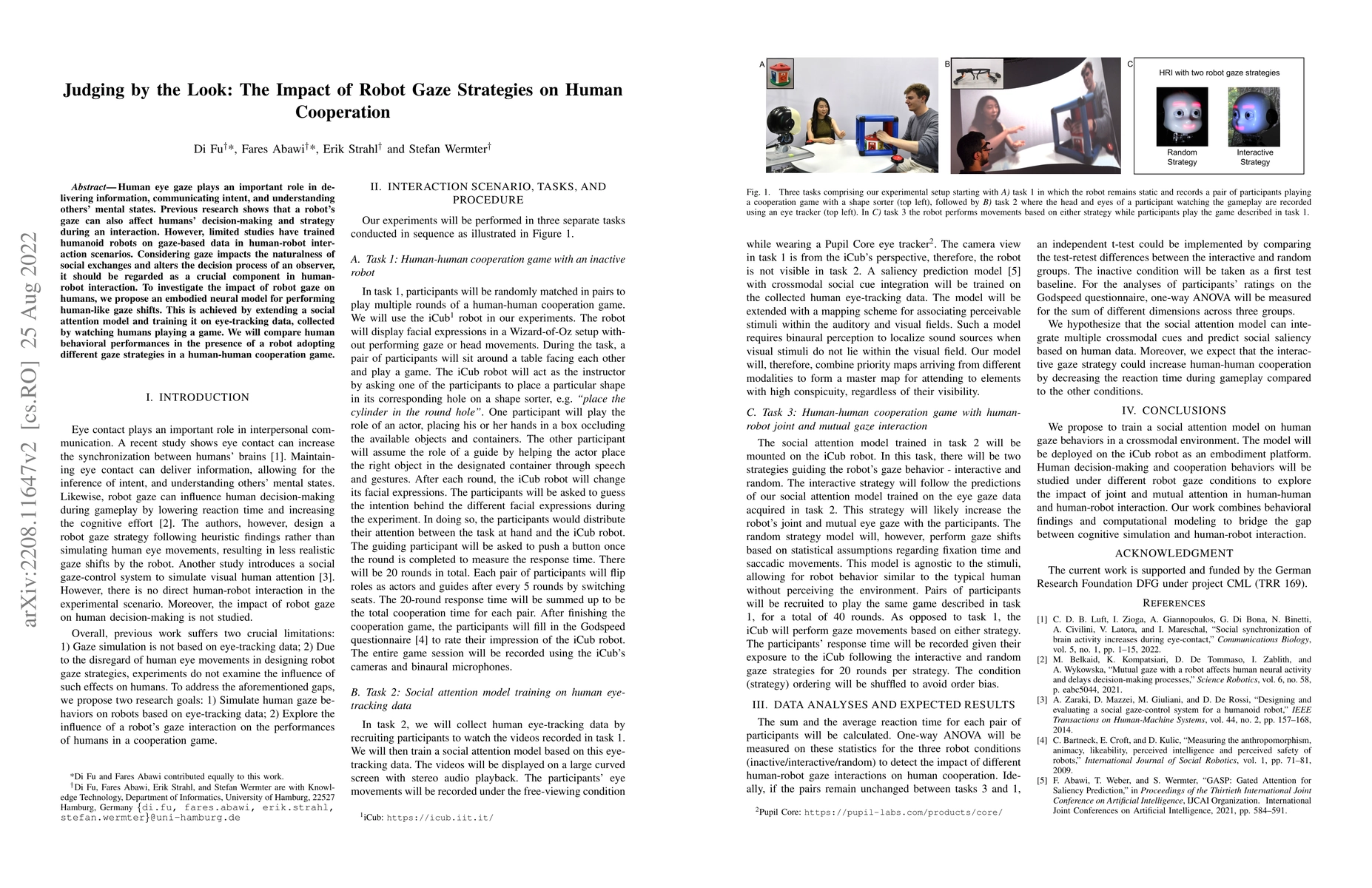 Thumbnail for Judging by the Look: The Impact of Robot Gaze Strategies on Human
  Cooperation