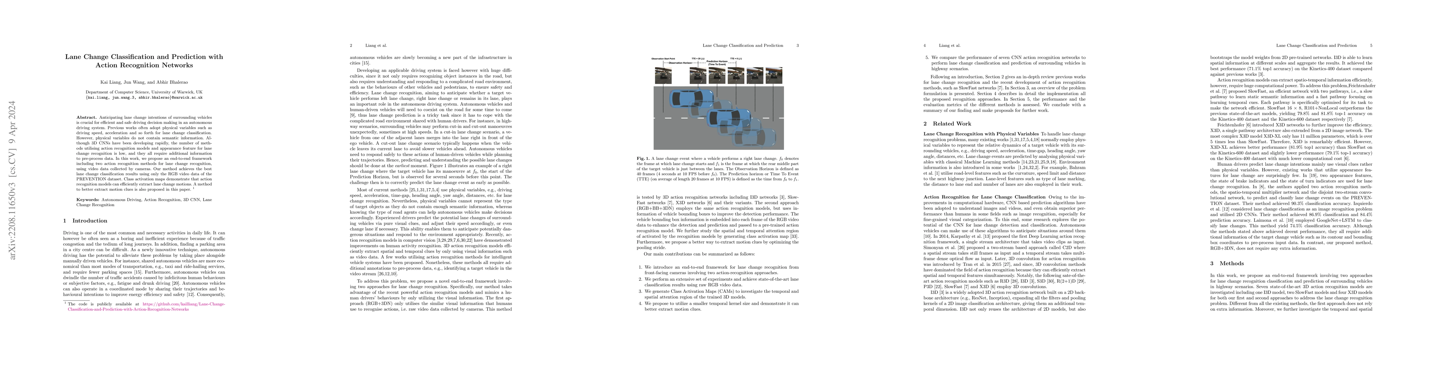 Thumbnail for Lane Change Classification and Prediction with Action Recognition
  Networks