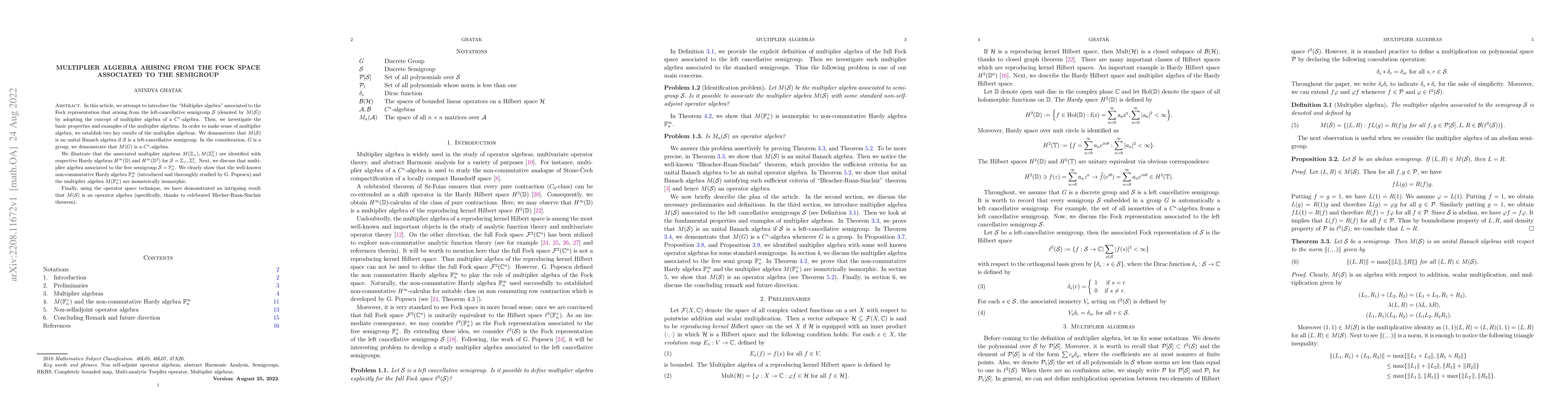 Thumbnail for Bounded multiplier algebras arising from Fock representation associated
  to semigroups