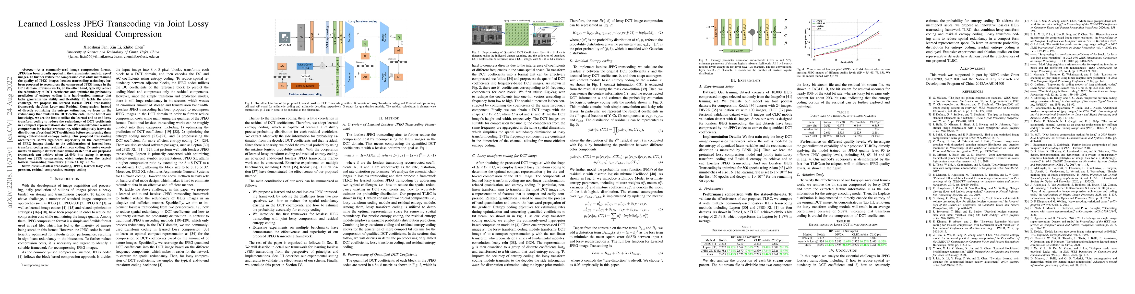 Thumbnail for Learned Lossless JPEG Transcoding via Joint Lossy and Residual
  Compression