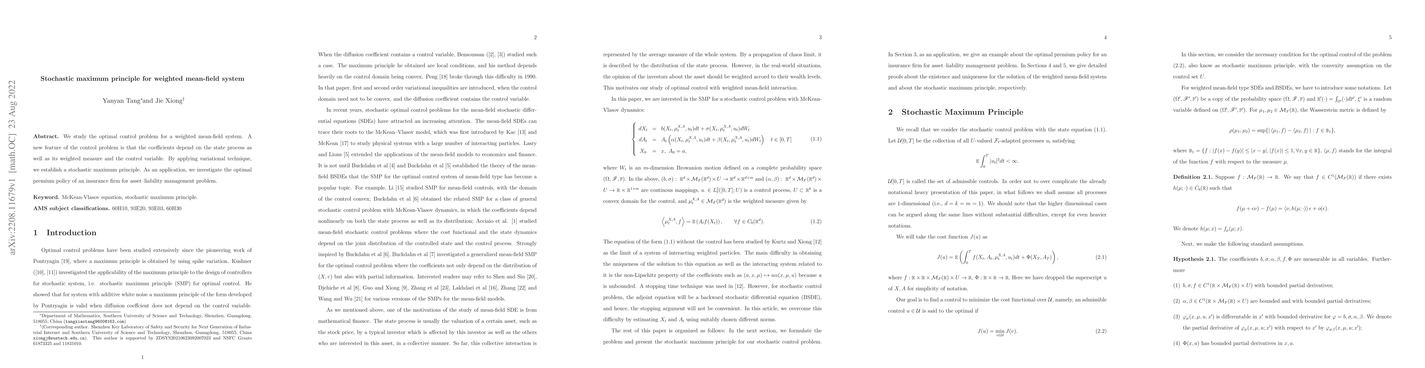 Thumbnail for Stochastic maximum principle for weighted mean-field system
