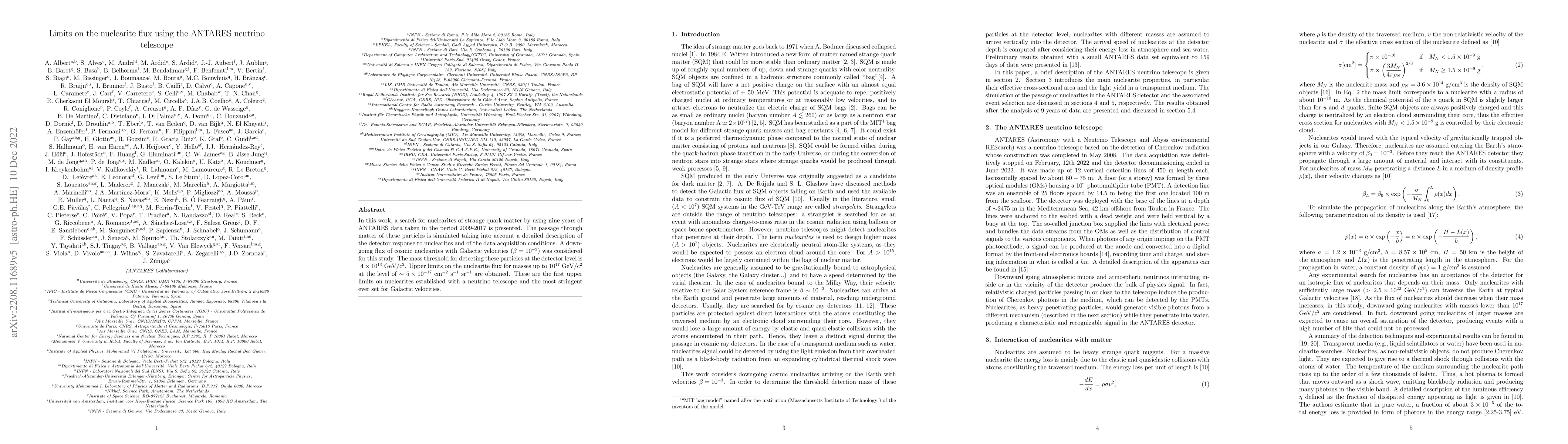 Thumbnail for Limits on the nuclearite flux using the ANTARES neutrino telescope