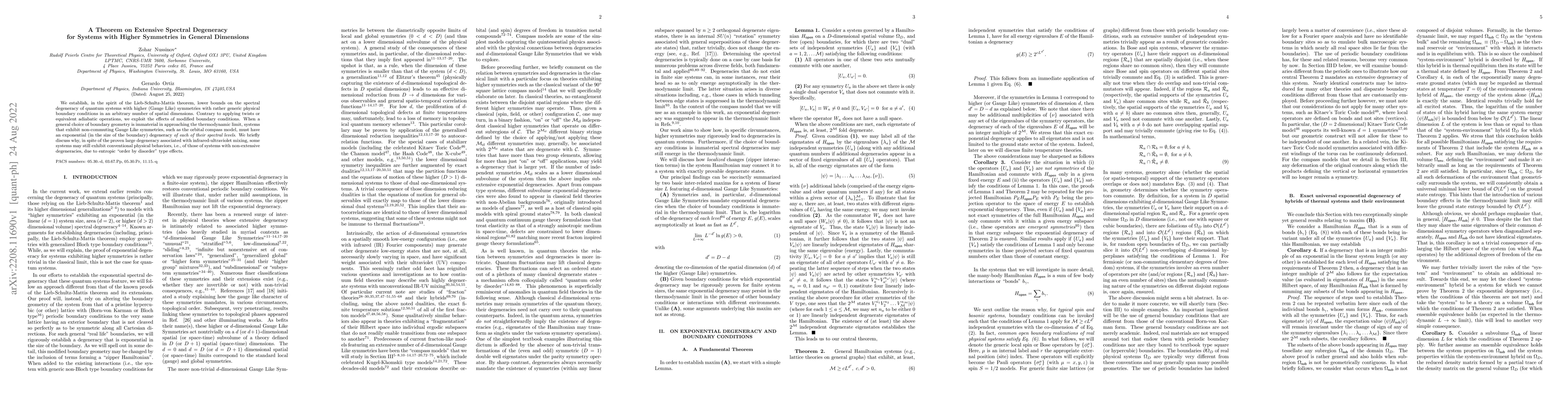 Thumbnail for A Theorem on Extensive Spectral Degeneracy for Systems with Higher
  Symmetries in General Dimensions