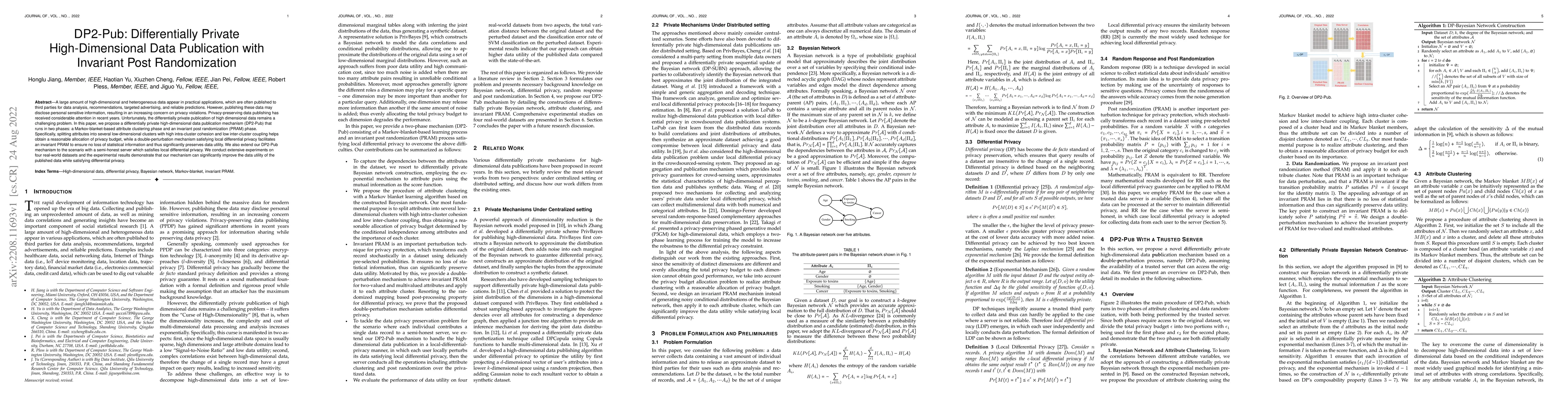 Thumbnail for DP2-Pub: Differentially Private High-Dimensional Data Publication with
  Invariant Post Randomization