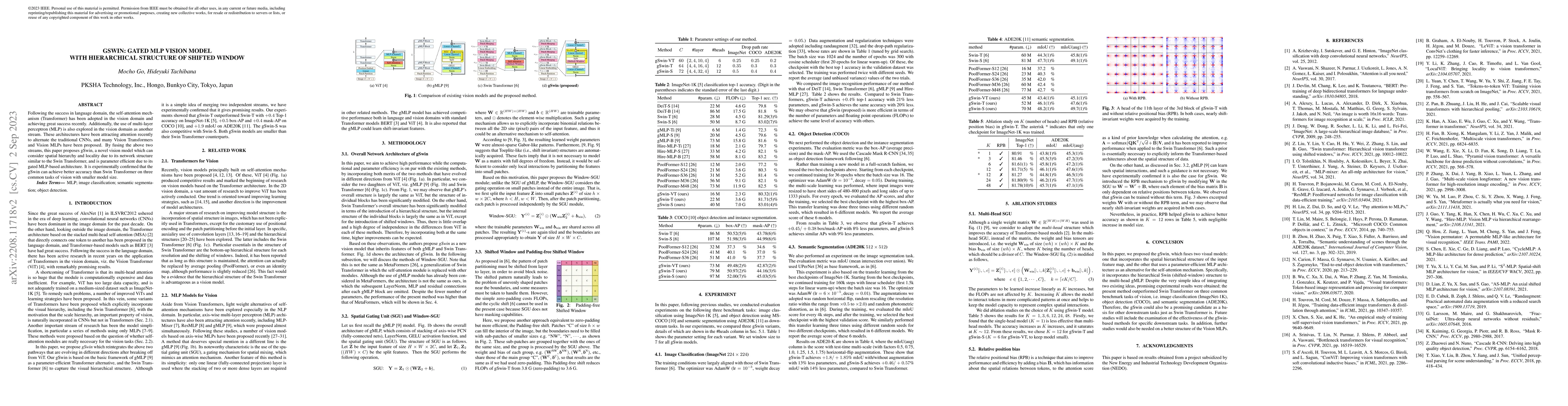 Thumbnail for gSwin: Gated MLP Vision Model with Hierarchical Structure of Shifted
  Window
