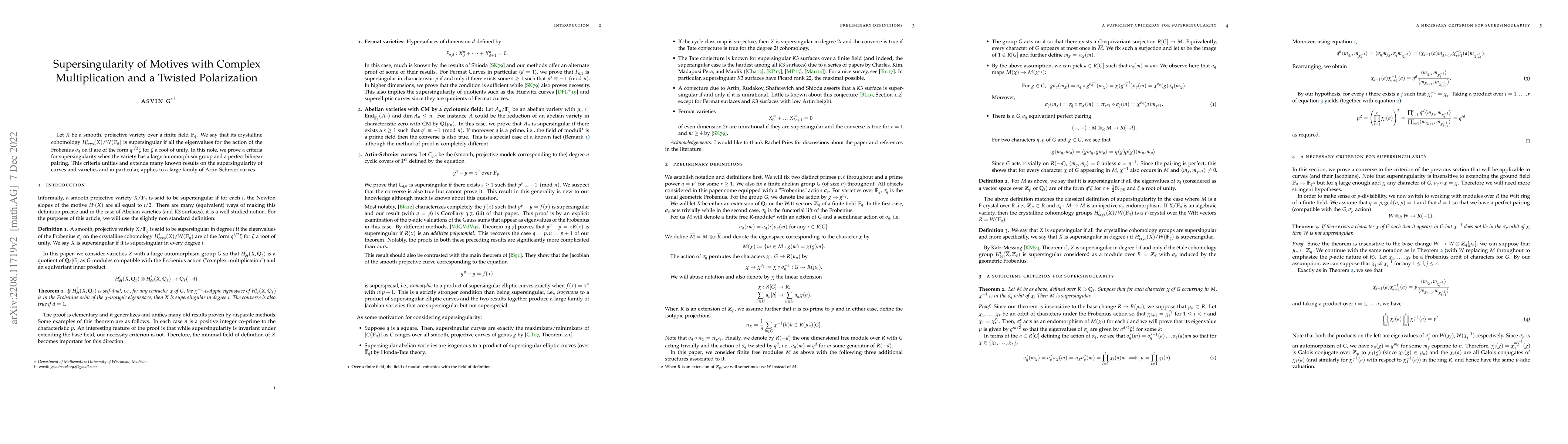 Thumbnail for Supersingularity of Motives with Complex Multiplication and a Twisted
  Polarization