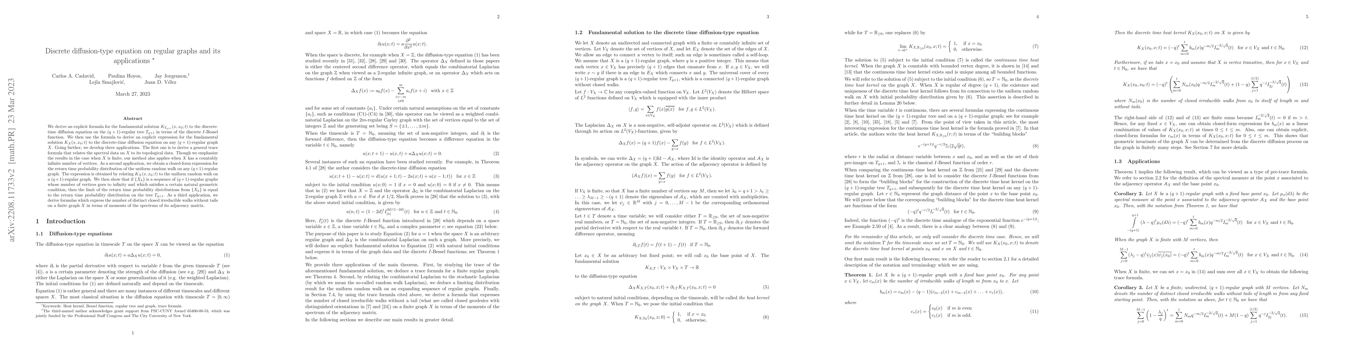 Thumbnail for Discrete diffusion-type equation on regular graphs and its applications