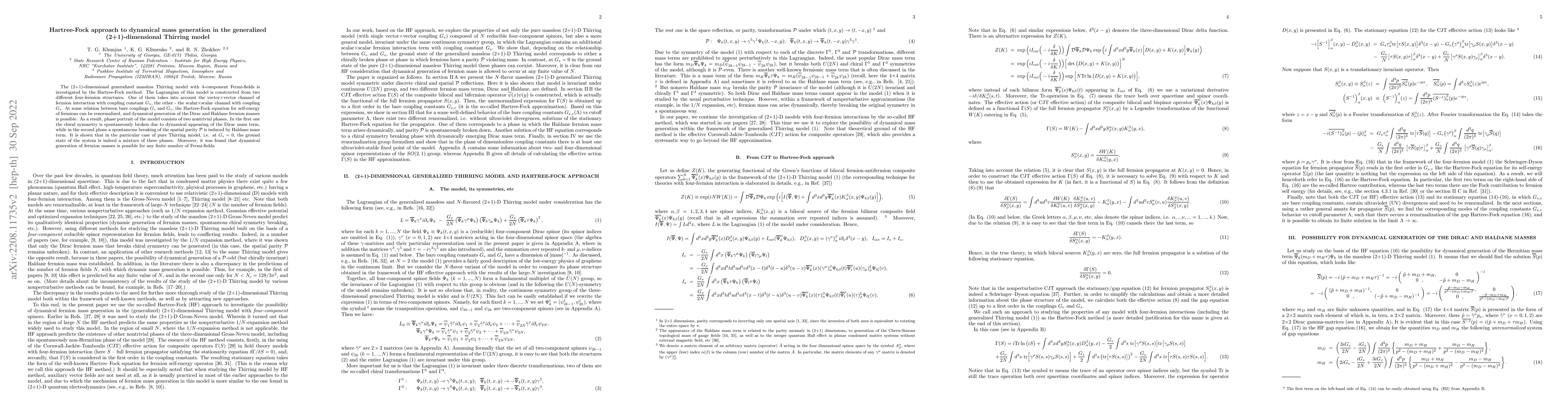 Thumbnail for Hartree-Fock approach to dynamical mass generation in the generalized
  (2+1)-dimensional Thirring model