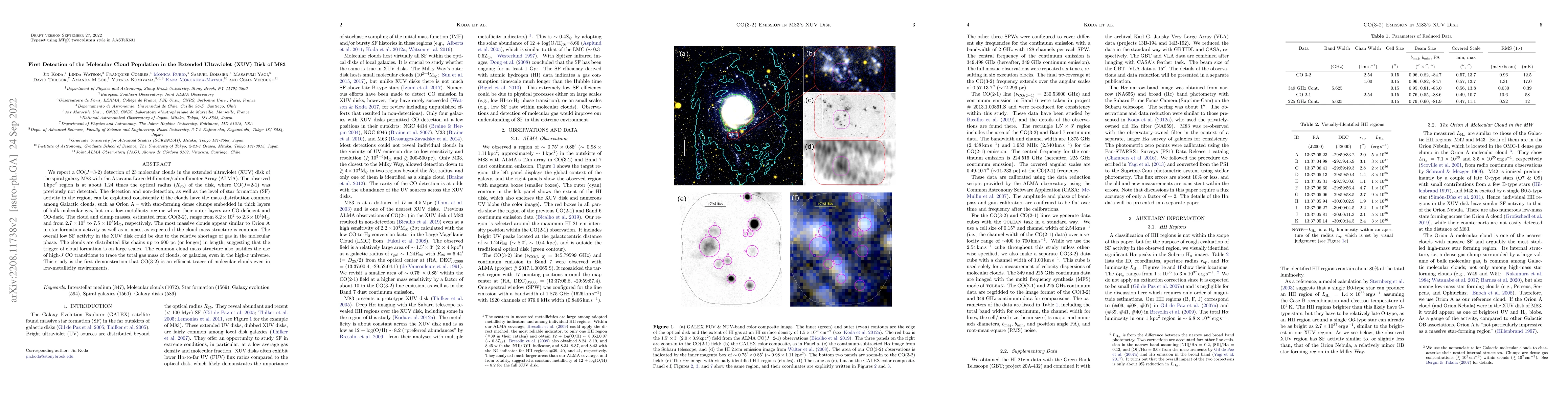 Thumbnail for First Detection of the Molecular Cloud Population in the Extended
  Ultraviolet (XUV) Disk of M83