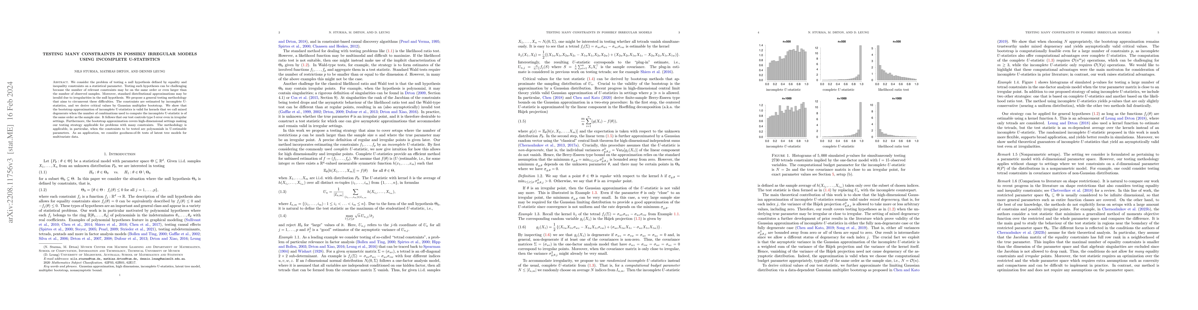 Thumbnail for Testing Many Constraints in Possibly Irregular Models Using Incomplete
  U-Statistics