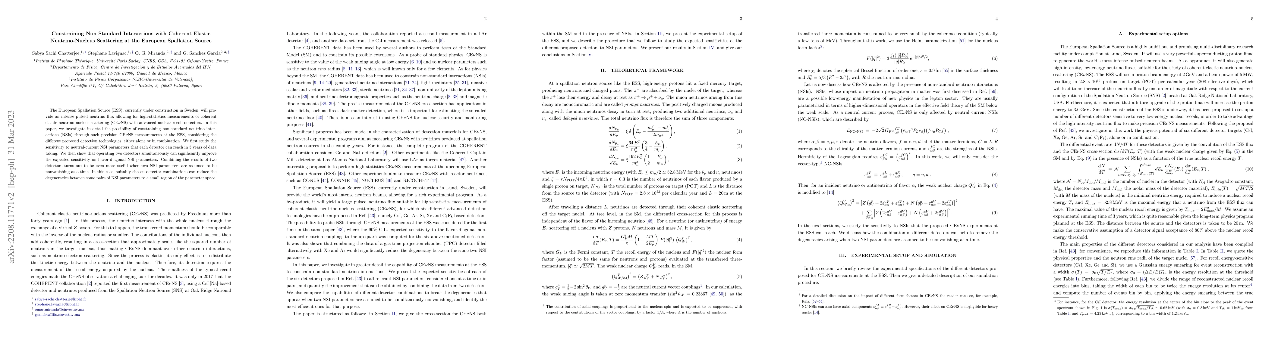 Thumbnail for Constraining Non-Standard Interactions with Coherent Elastic
  Neutrino-Nucleus Scattering at the European Spallation Source