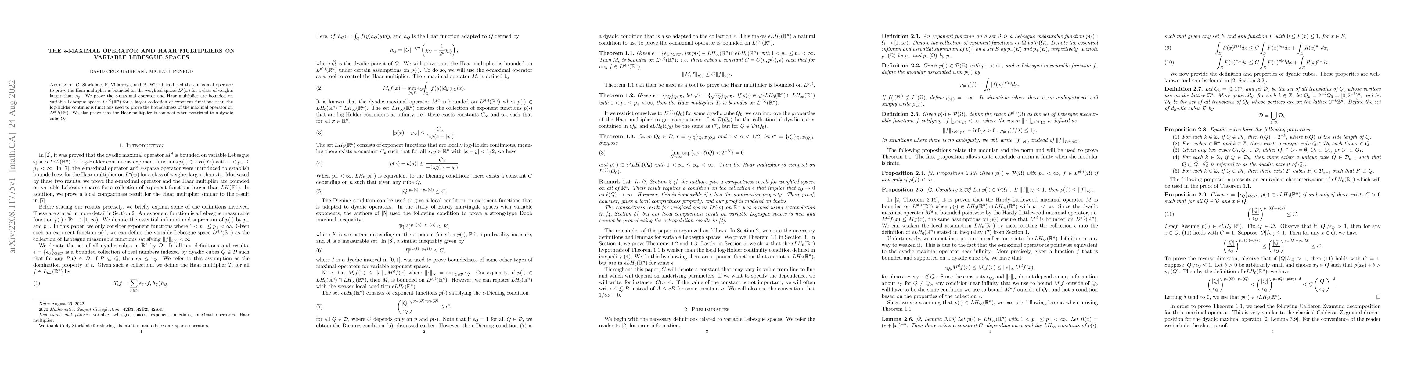 Thumbnail for The \epsilon-Maximal Operator and Haar Multipliers on Variable Lebesgue
  Spaces