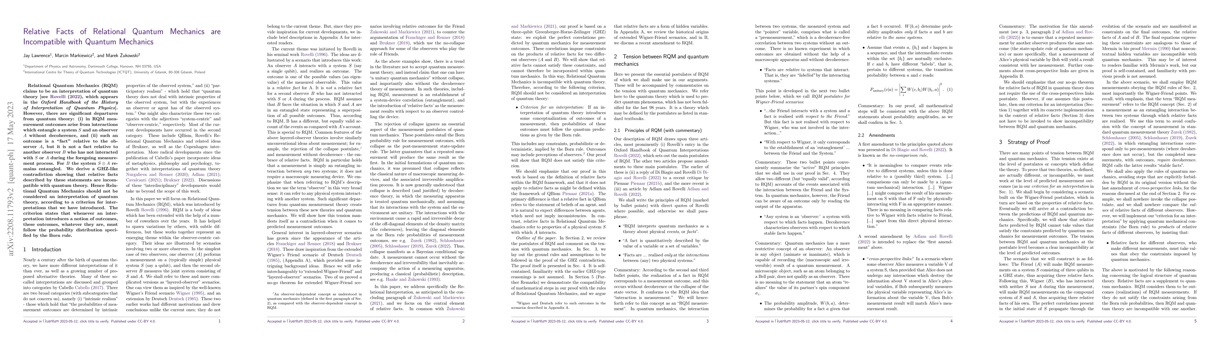 Thumbnail for Relative Facts of Relational Quantum Mechanics are Incompatible with
  Quantum Mechanics