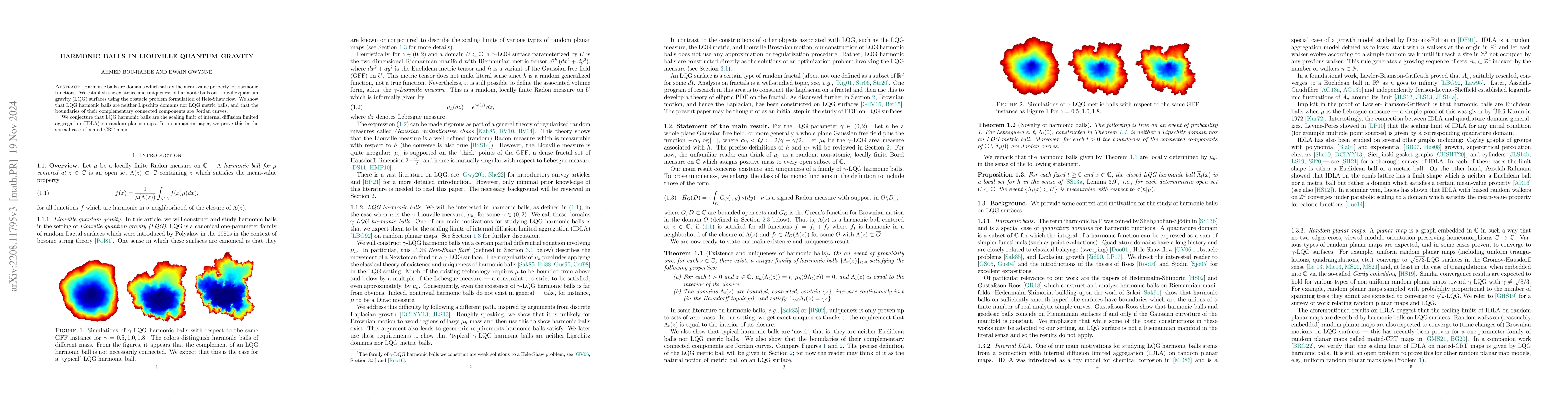 Thumbnail for Harmonic balls in Liouville quantum gravity