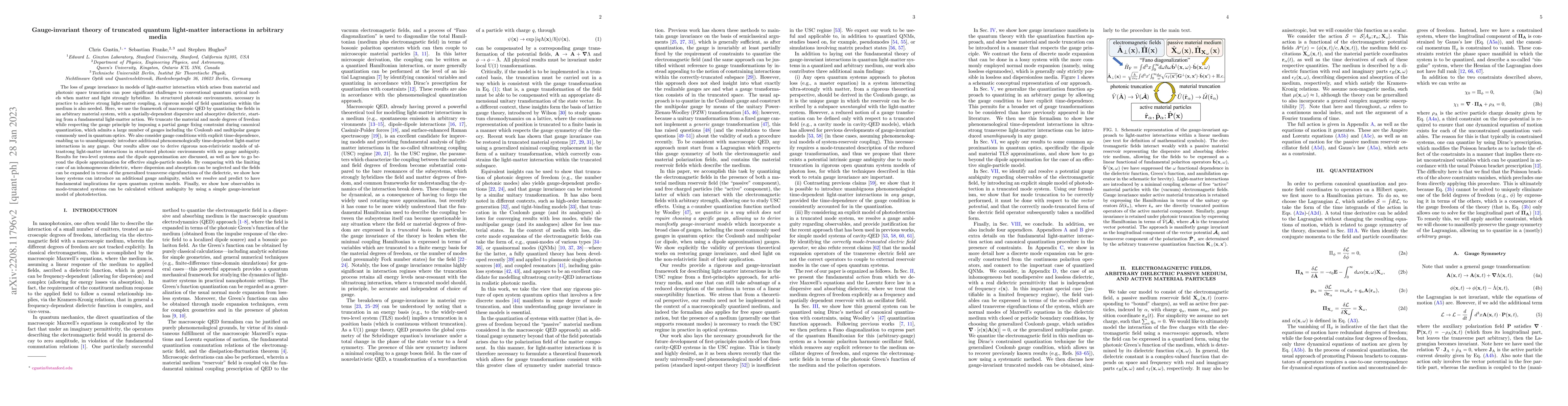Thumbnail for Gauge-invariant theory of truncated quantum light-matter interactions in
  arbitrary media
