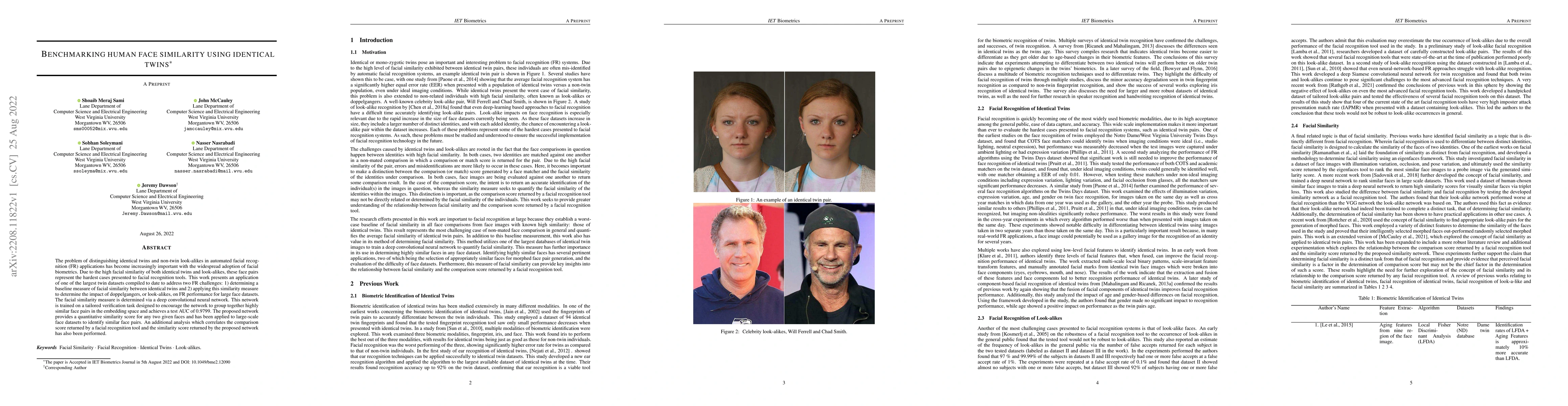 Thumbnail for Benchmarking Human Face Similarity Using Identical Twins