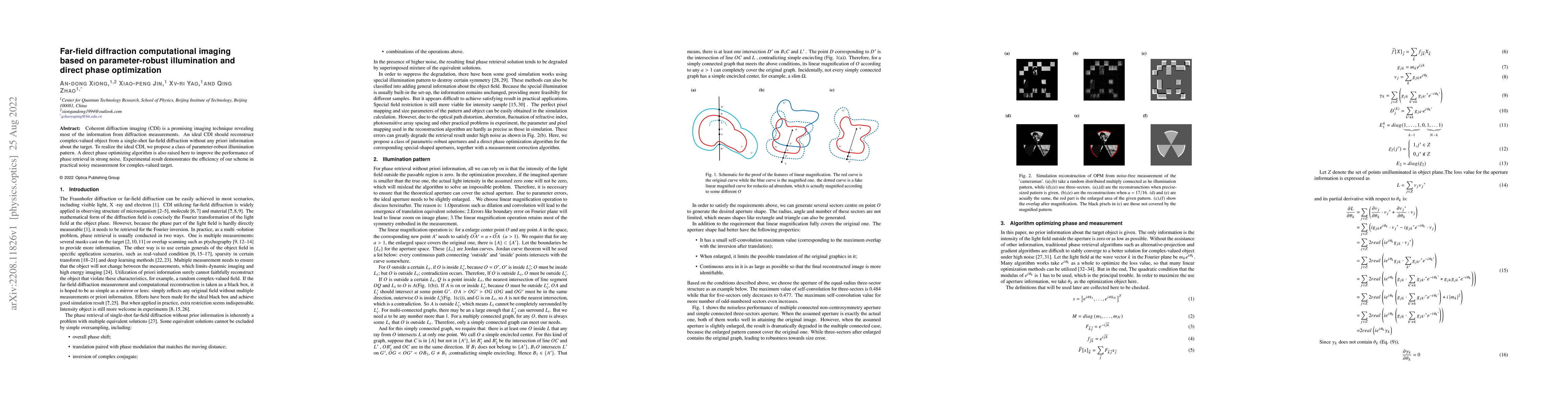 Thumbnail for Far-field diffraction computational imaging based on parameter-robust
  illumination and direct phase optimization