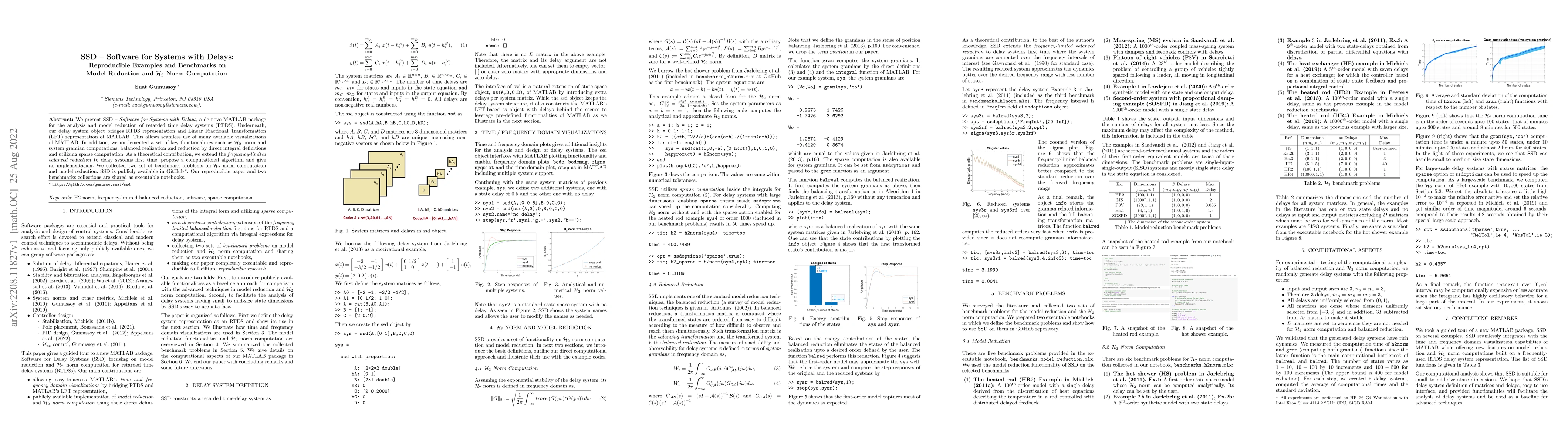 Thumbnail for SSD -- Software for Systems with Delays: Reproducible Examples and
  Benchmarks on Model Reduction and H2 Norm Computation