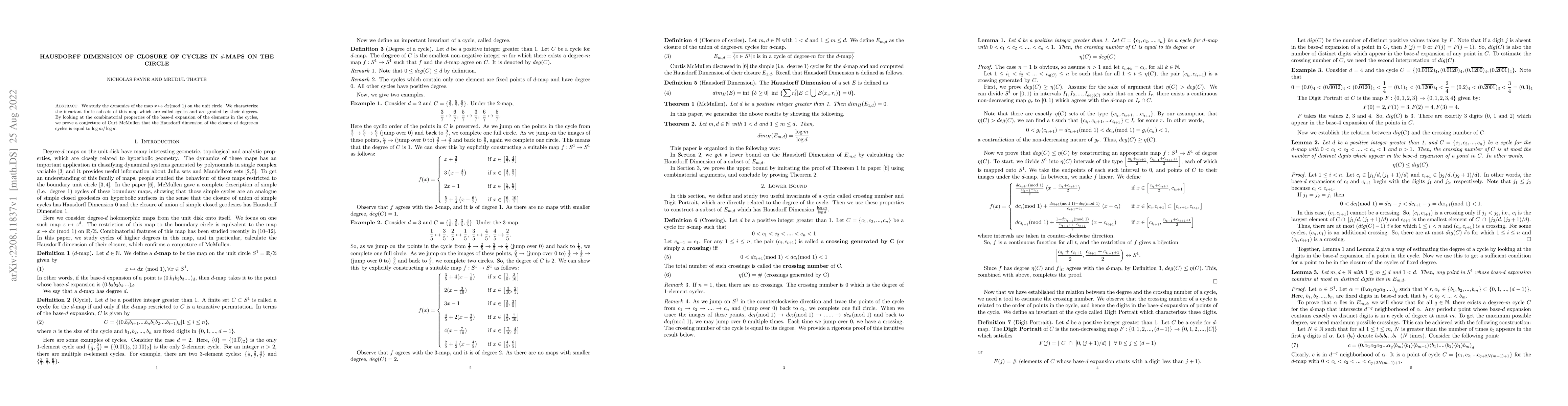 Thumbnail for Hausdorff Dimension of Closure of Cycles in d-Maps on the Circle