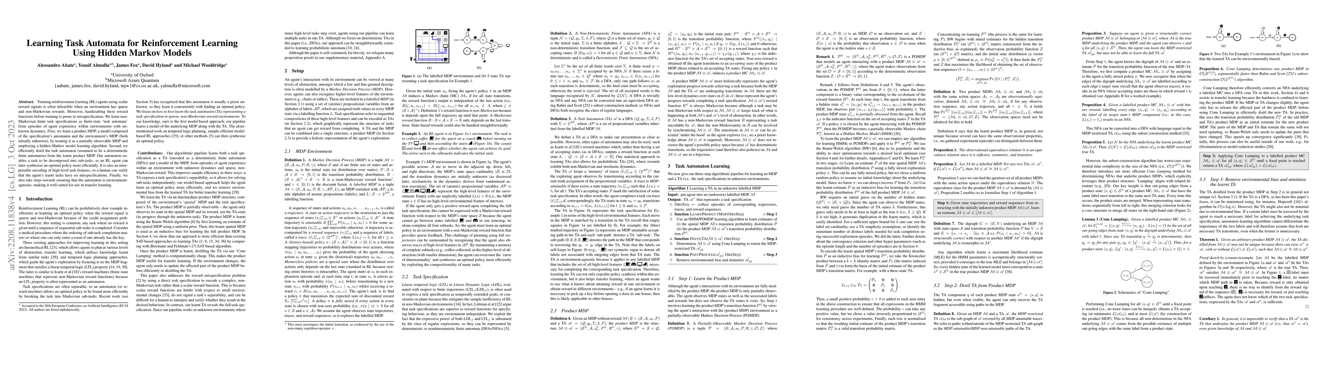 Thumbnail for Learning Task Automata for Reinforcement Learning using Hidden Markov
  Models
