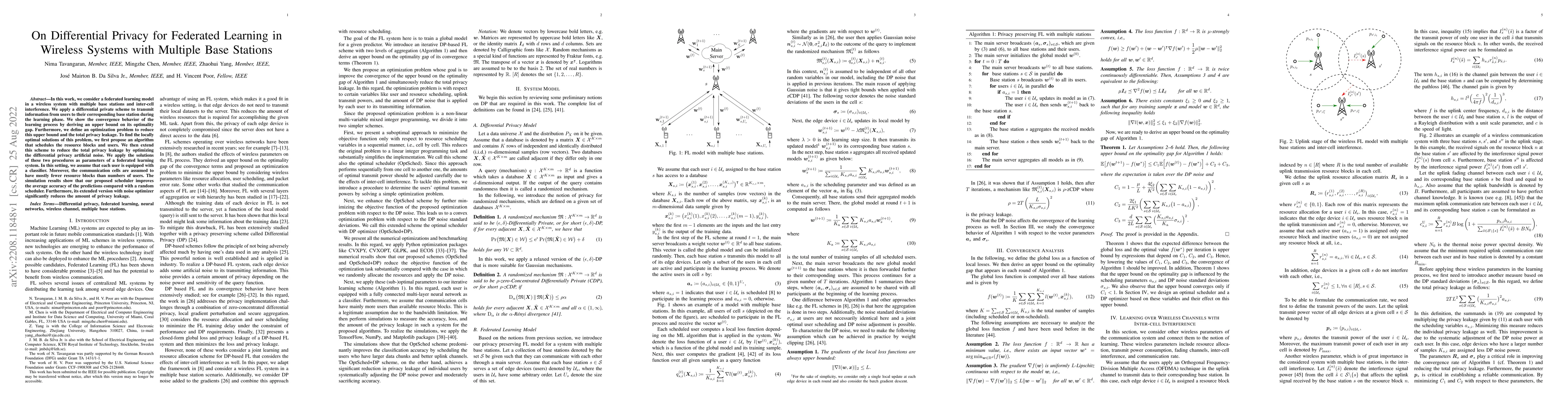 Thumbnail for On Differential Privacy for Federated Learning in Wireless Systems with
  Multiple Base Stations