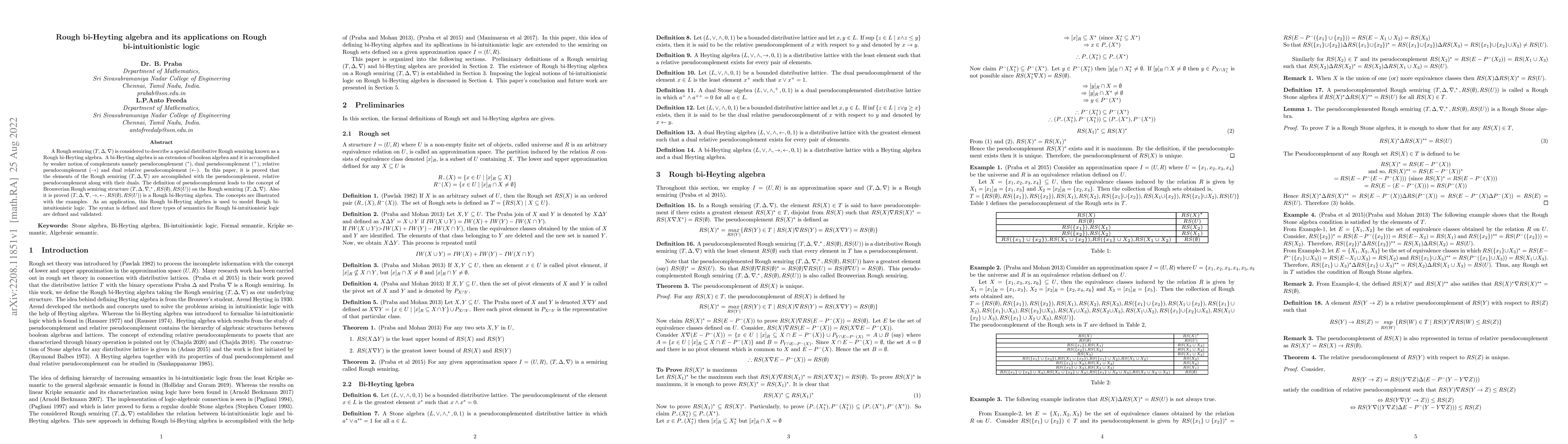 Thumbnail for Rough bi-Heyting algebra and its applications on Rough bi-intuitionistic
  logic